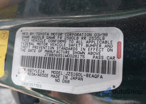 1998 Lexus Gs 300 from USA, damaged, VIN JT8BD68S1W0028175